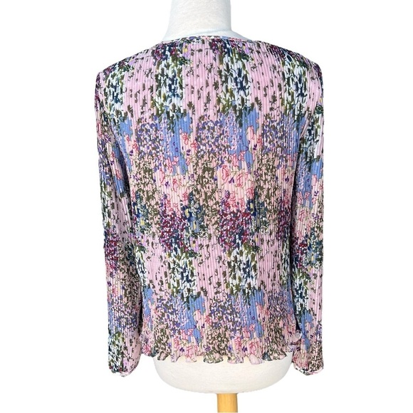Ted Baker London Kaylahn Ditsy Accordion Pleat Blouse Pink Floral Keyhole Size 4 - Picture 3 of 12